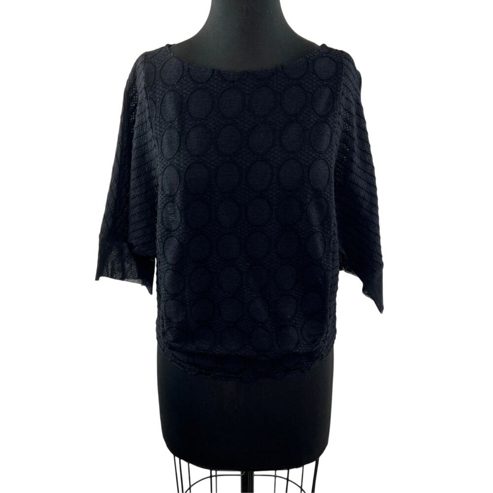 Akemi+Kin Black Top Cotton Lined Lace Boat Neck 3/4 Sleeve Classic Size Small S